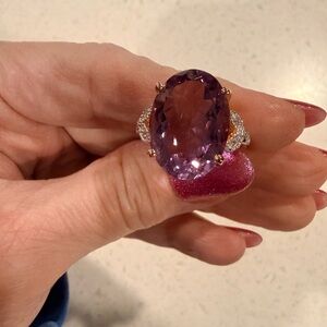 Amethyst statement ring, size 7, rose gold over sterling silver band, NWOT